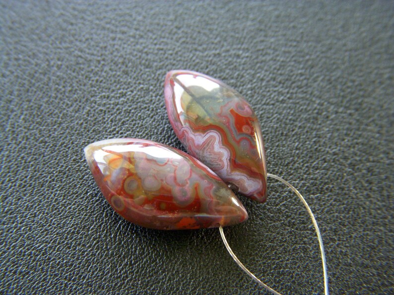 Pair 10x21mm Crazy Lace Agate Polished Asymmetrical Drops