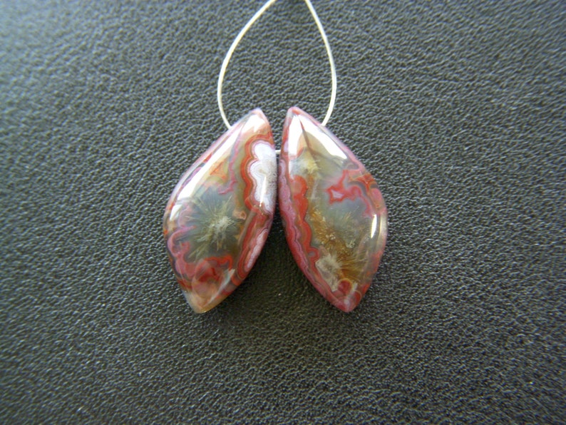 Pair 10x21mm Crazy Lace Agate Polished Asymmetrical Drops