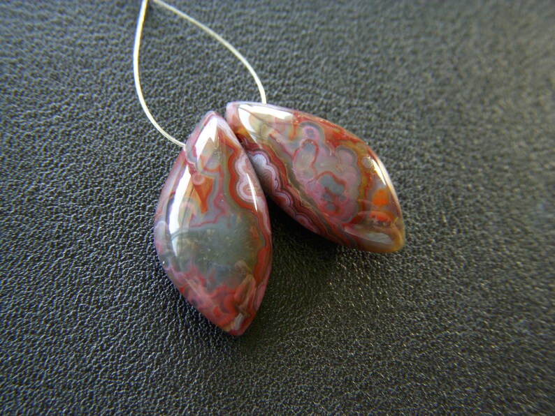 Pair 10x21mm Crazy Lace Agate Polished Asymmetrical Drops