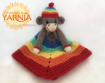 Rainbow Baby Sock Monkey Lovey Crochet Pattern, INSTANT PDF DOWNLOAD, security blanket