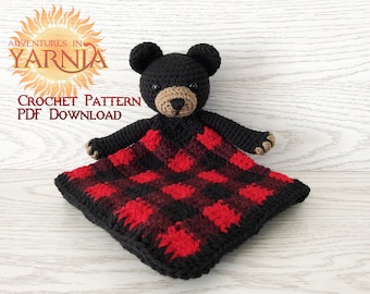 Plaid Black Bear Lovey Crochet Pattern, PDF INSTANT DOWNLOAD, lumberjack, buffalo plaid, rustic nursery