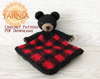 Plaid Black Bear Lovey Crochet Pattern, PDF INSTANT DOWNLOAD, bûcheron, plaid de buffle, pépinière rustique