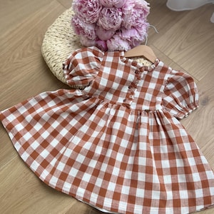 brown gingham dress toddler Girls Brown Gingham Dress