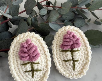 Pinzas para el cabello con flores de crochet: Juego de pasadores para niña, hechos a mano en EE. UU.