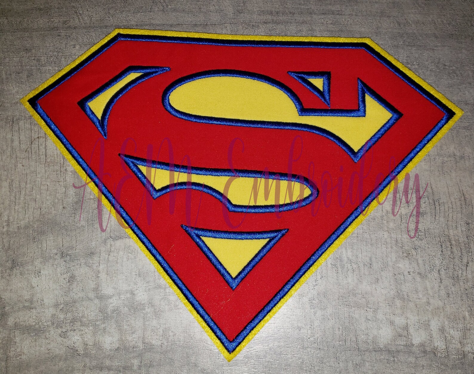 Superman Applique Logo Patch Blue Thread Yellow Felt Border Etsy