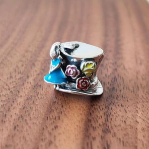 Disney Alice in Wonderland & The Mad Hatter&#39;s Tea Party Dangle Charm Pendant,925 Sterling Silver Enamel Charm Bead,Fits European Bracelets