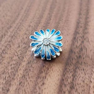 Daisy Flower Charm,925 Sterling Silver Blue Enamel Flower Charm Pendant,Handmade Charm Pendant,Fits European Bracelets Necklaces