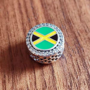 Breloque drapeau de la Jamaïque : argent sterling 925, zircons cubiques, compatible Pandora