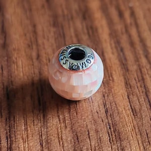 Sterling Silver Compassion Essence Charm: Pink Mosaic Stone Bead for Essence Bracelet