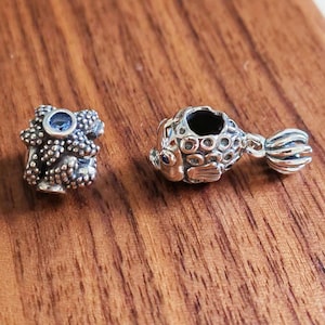 Sea Star Pendant Charm,925 Sterling Silver Fish Charm,Handmade Silver Bead,Fits European Bracelets and Necklaces