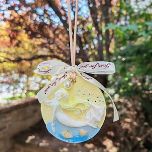 White Mermaid Yellow Ocean Style Ornament,Aromatherapy Car Pendant,Sea Life Ornaments,Mirror Hanging Ornament,Gifts For Friends and Family