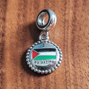 Palestinian Flag Dangle Charm,925 Sterling Silver Country Flag Charm Pendant,Handmade Charm Bead For Pandora Bracelet