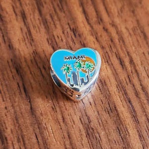 Dije de Florida, colgante exclusivo de Miami en plata de ley 925, dije de corazón hecho a mano para pulsera Pandora.