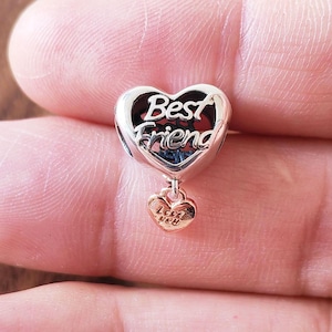 Openwork Love Heart Charm,925 Sterling Silver Best Friend Pendant,Handmade Pendant,Fits European Bracelets and Necklaces