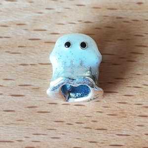 Pingente fantasma de prata, pingente de esmalte branco de prata esterlina 925, contas de prata feitas à mão, serve para pulseiras e colares europeus