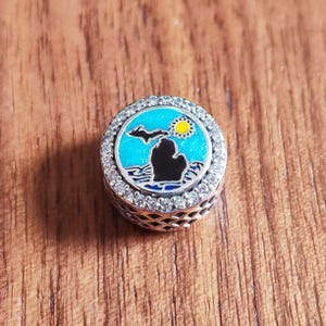 Michigan Map Charm: 925 Sterling Silver, Cubic Zirconia
