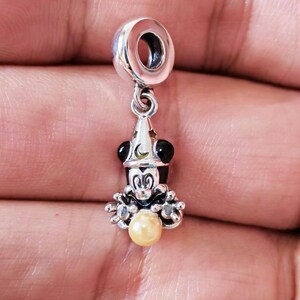 Mickey Sorcerer Hat Charm Pendant,925 Sterling Silver and Pearl Charm,Handmade Silver Bead,Fits European Bracelets and Necklaces
