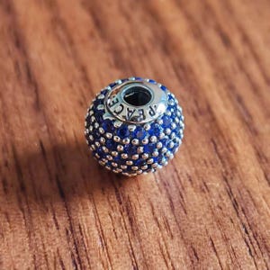 Sterling Silver Peace Essence Charm: Blue Pave CZ Bead for Essence Bracelet