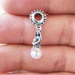 The Little Mermaid Luminous Ariel Charm Pendant,925 Sterling Silver & Pearl Charm Bead,Fits European Bracelets and Necklaces