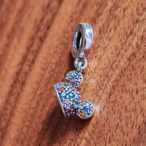 Mickey Hat Charm Dangle Charm Pendant,925 Sterling Silver Pave Colorful Cz Charm,Handmade Silver Bead,Fits European Bracelets and Necklaces