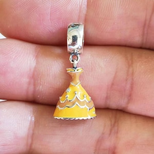 Princess Belle Charm Pendant: Yellow Enamel 925 Sterling Silver