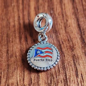 Puerto Rico Flag Dangle Charm,925 Sterling Silver Country Flag Exclusive Charm Pendant,Handmade Charm Bead For Pandora Bracelet