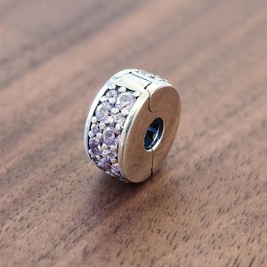 Sparkling Pave Clip Charm,925 Sterling Silver Pink Cz Stopper Charm,Handmade Silver Bead,Fits European Bracelets and Necklaces