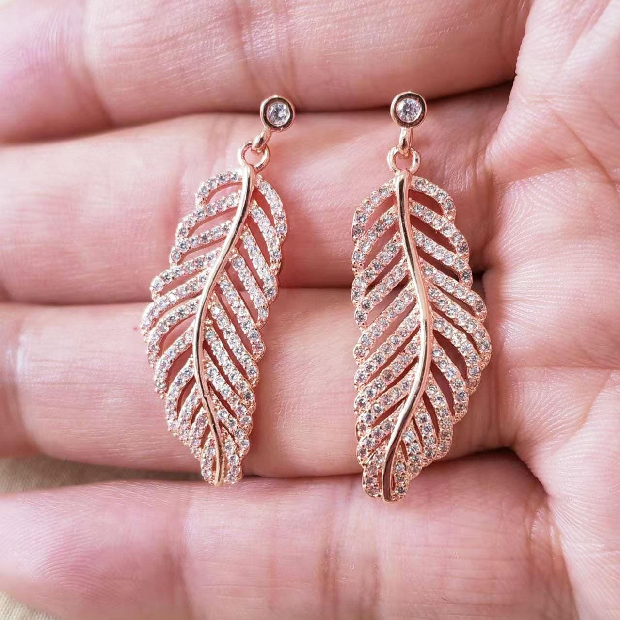 Rose Gold Pandora Feather Earrings Shimmering Feathers Drop