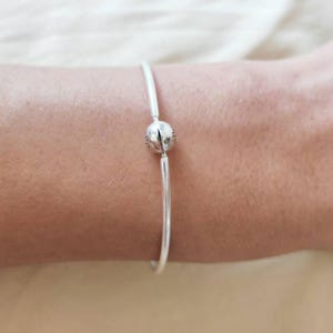 Sterling Silver Essence Thin Smooth Bangle Bracelet,Round Clasp Essence Bangle,Only Fits Essence Charms Beads Collection