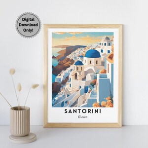 Santorini Greece Art Print, Santorini Travel Poster, Digital Download, Greek Island Wall Art, Santorini Landscape Print, Mediterranean Decor