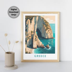 Greece Art Print, Greece Travel Poster, Digital Download, Greek Islands Sea View Wall Art, Greece Coastal Print, European Decor, Sea Rocks