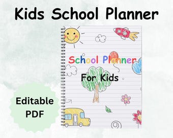 Editable Kids School Planner 2024-2025, Study planner for kids printable, School Calendar,Homework,Chores,After before school checklist