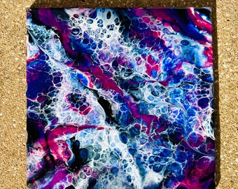 Andromeda / 12x12 inch resin painting on ceramic tile.