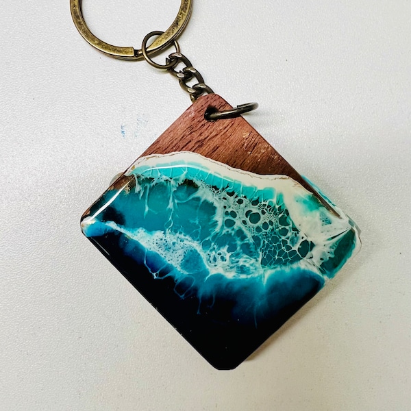 Beach themed wood key fob. Perfect for the beach lover in your life. Keychain, 2 inches, small, car decor, leather, wood