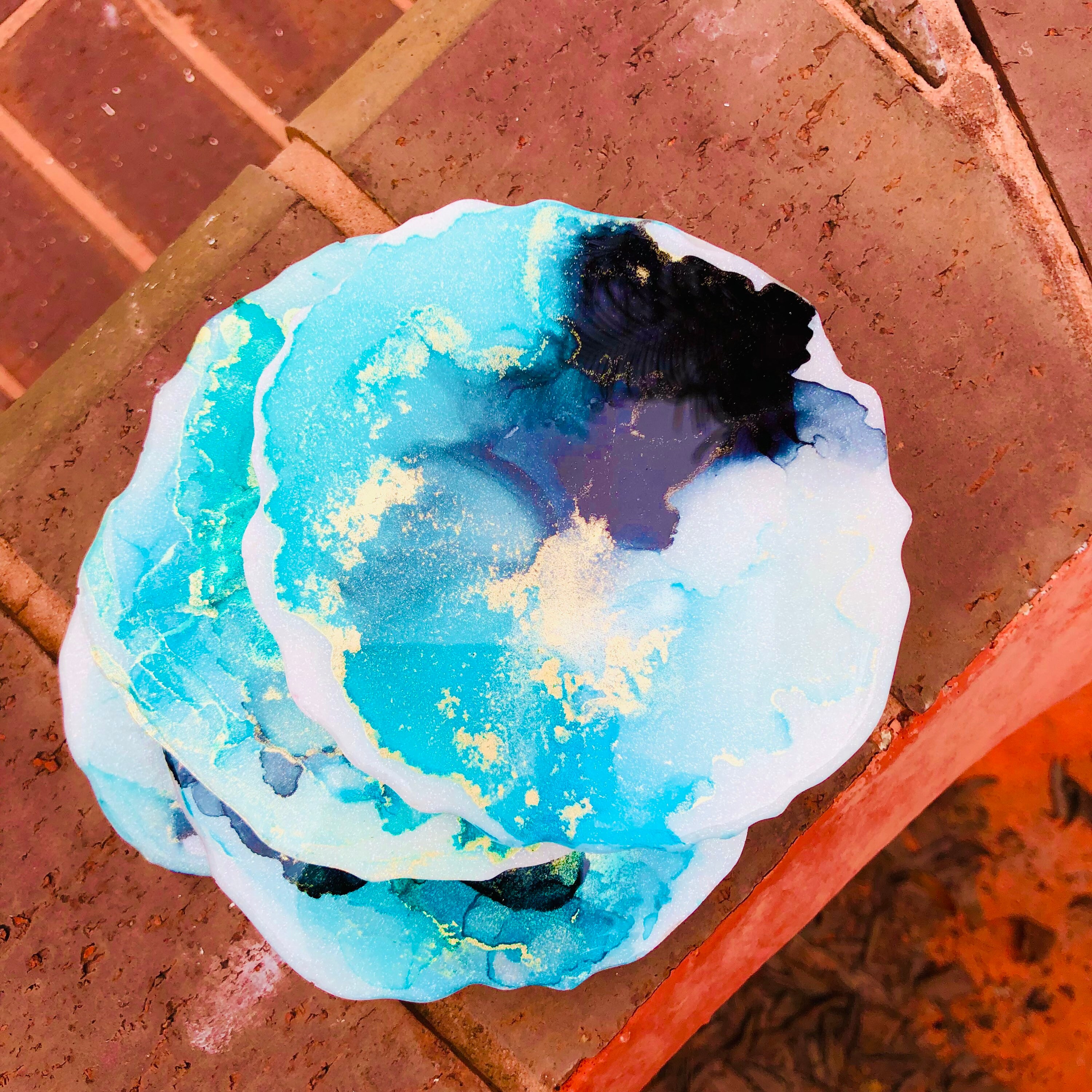 Ink Resin and Gold Leaf art tile coasters Alcohol ink Each coaster has