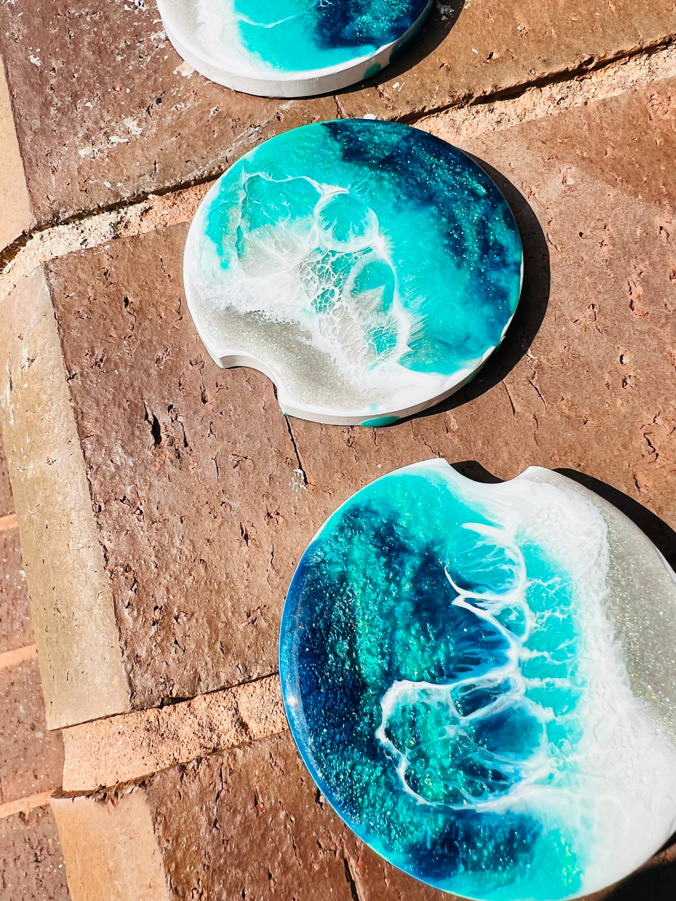 Ocean Blue Waves W/ Clear Oval Resin Bangle Epoxy Resin 