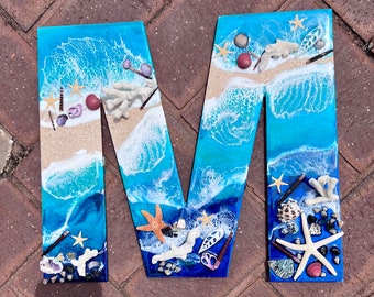 A~Z  Personalized Beach Letter for Wall | Children’s Bedroom | Monogram Initial Art | Coastal Living | Ocean Decor | Nautical | Alphabet Art