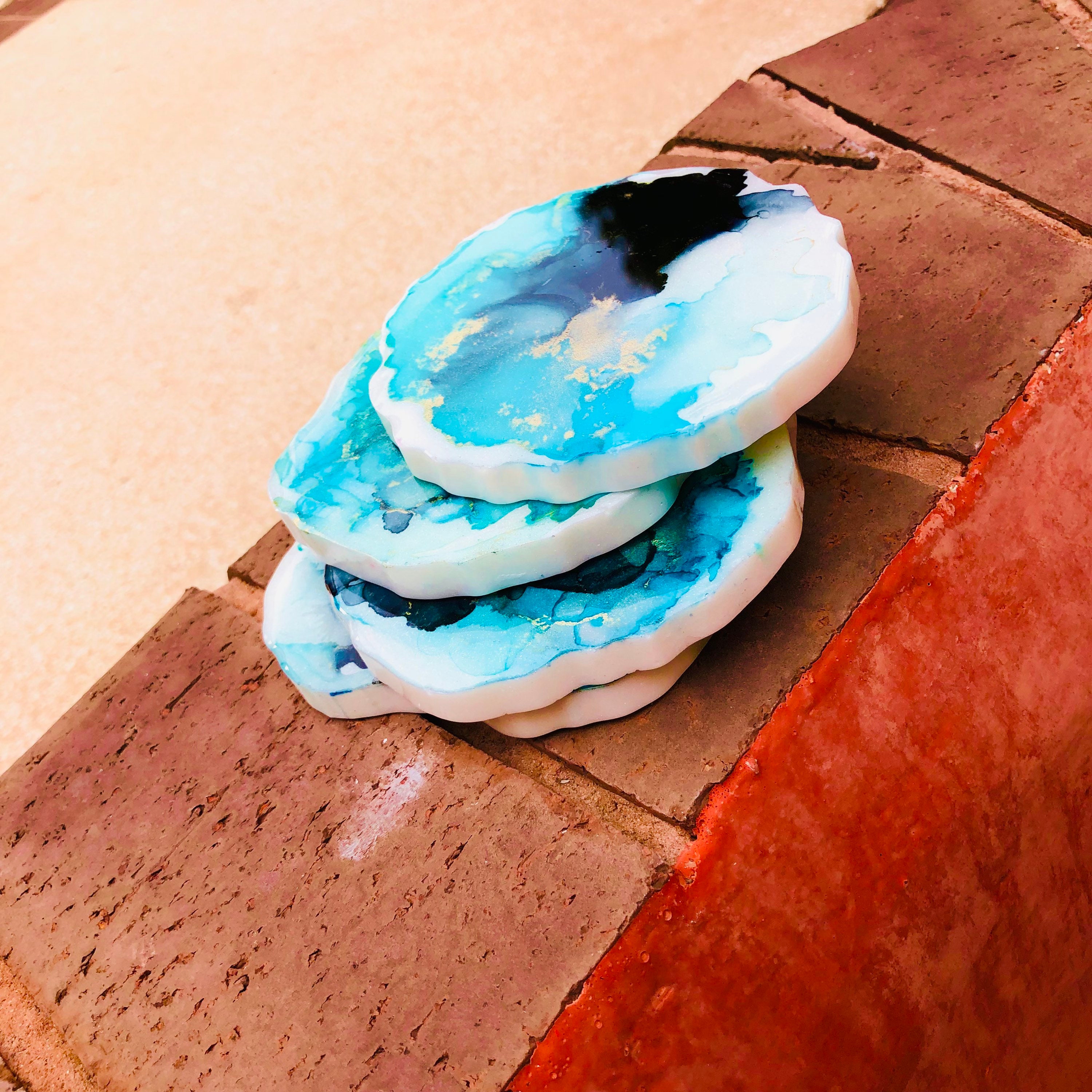 Ink Resin and Gold Leaf art tile coasters Alcohol ink Each coaster has