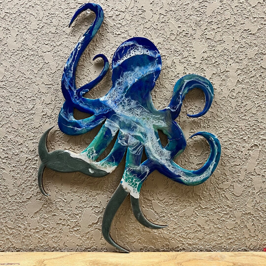 Octopus Wall Art.large Handpainted Resin Ocean Waves, Home Decor Ocean