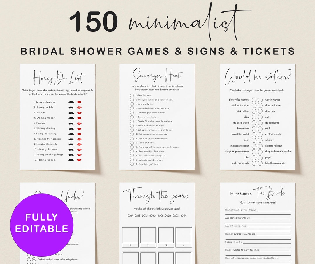 Bridal Shower Games, Bachelorette Party Games, Editable Couples Shower ...