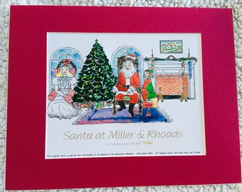 Santa at Miller & Rhoads Print: Limited Edition, Red Mat (11x14)