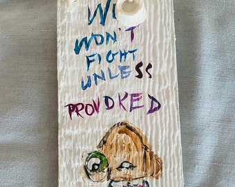 We Won't Fight Unless Provoked - 5x10 on Reclaimed Pressed Wood - Small Street Beach Access Combed Seashell With Natural Hanging Hole