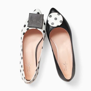 Zapatos planos de cuero hechos a mano para mujer: bailarinas cómodas y elegantes con lunares blancos, lunares negros, círculos y cuadrados
