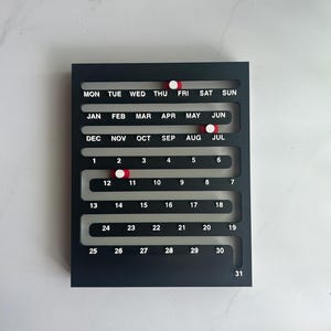 Perpetual Calendar - Sliding Date Tracker, Modern Desk Organizer, Minimalist, Reusable & Eco-Friendly