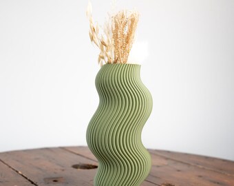 Vaso ondulato verde - Vaso per fiori freschi o secchi, arredamento moderno per interni, vaso per fiori contemporaneo, ecologico, prodotto in Canada