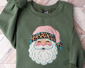Pink Santa Retro Christmas Shirts, Women Pink Christmas Matching Family Sweaters Pink Holiday Crewneck Group Party Shirt