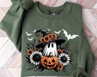 Fall Ghost Sweatshirt, Floral Ghost Shirt, Halloween Ghost Sweatshirt, Flower Halloween Shirt, Vintage Sweatshirt, Fall Sweater