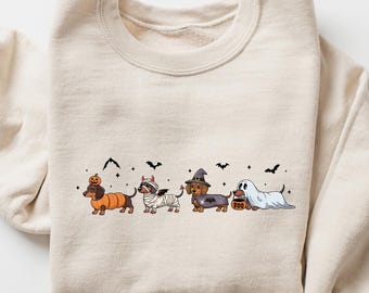 Dachshund Halloween Sweatshirt, Halloween Spooky Dog Shirt, Wiener Dog Tee, Funny Sausage Dog T-Shirt, Striped Shirt Dog Lover Gift