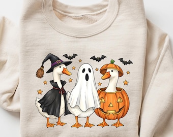 Cute Halloween Duck Shirt, Funny Goose Pumpkin Ghost Skeleton Sweatshirt, Witch Duck Fall Tee,Spooky Season Shirt,Duck Halloween Costume Top