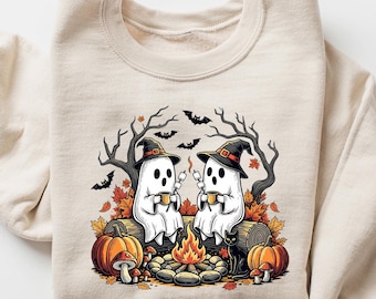 Cute Ghosts Camping Sweatshirt, Halloween Sweatshirt, Halloween Ghost Shirt, Womens Halloween Shirt, Smore Lover Sweatshirt, Halloween Shirt